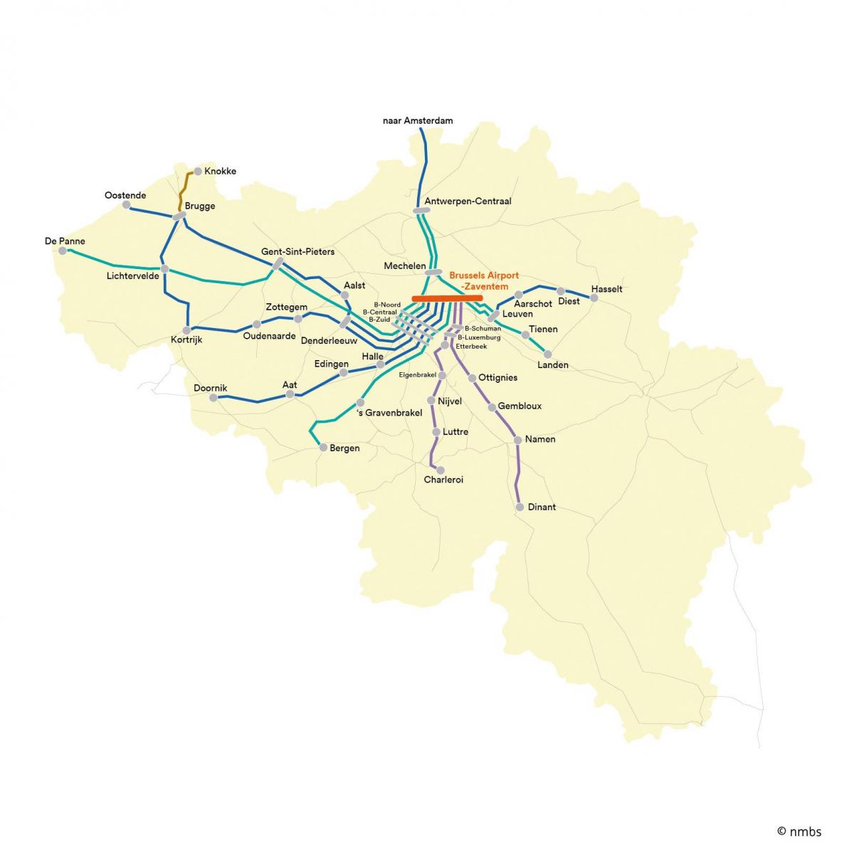 Bruxelles carte du train de l'aéroport