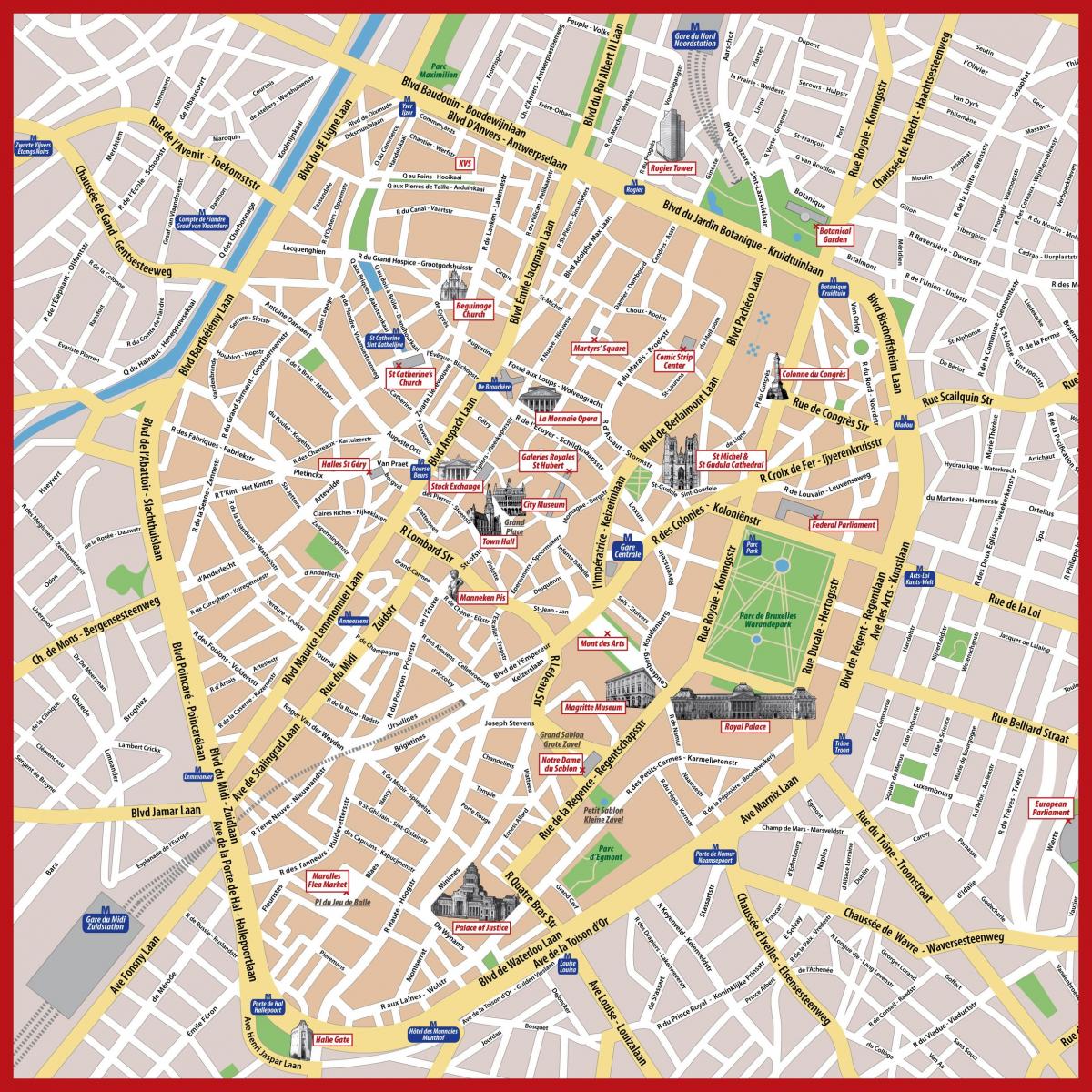 la carte de Bruxelles, belgique attractions