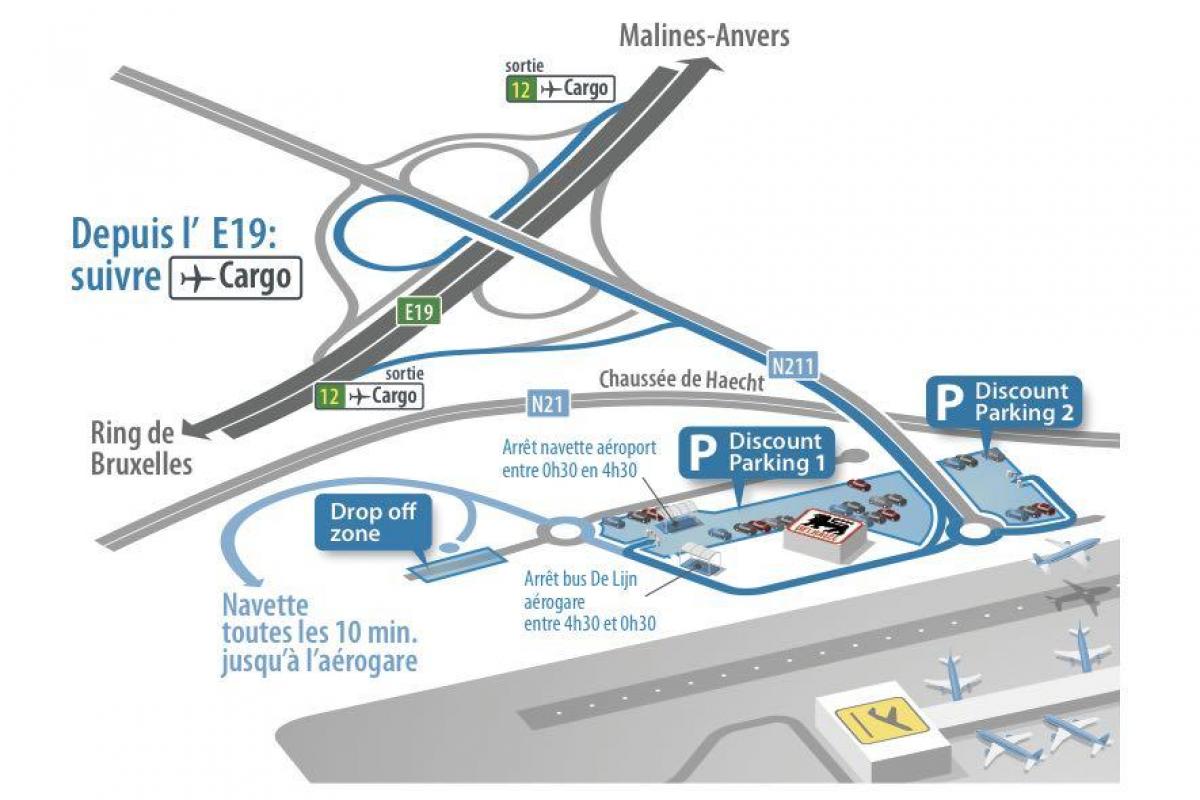 carte de l'aéroport de Bruxelles parking